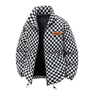 Men's Winter Cotton Jacket, Windproof Thickened Coat,  Checkered warm coat High-Quality Stand Collar Parka, Couple's Fashion Outerwear