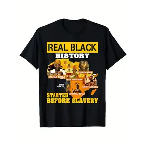 Men'S Black History T-Shirt - "Real Black History" Graphic Tee with Ancient African Leaders & "Started Before Slavery" Text - Vintage Crew Neck, Short Sleeve, Regular Fit, All-Season Casual & Beach Wear, Beach T Shirt