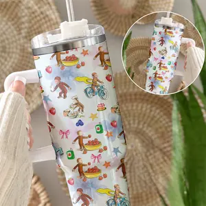 Curious Monkey Storybook Tumbler 40oz & 30oz, Retro Classic Cartoon Drinkware For Kids Adults, Fun Picnic Banana Novelty Gift | 130326.R2937.ID00
