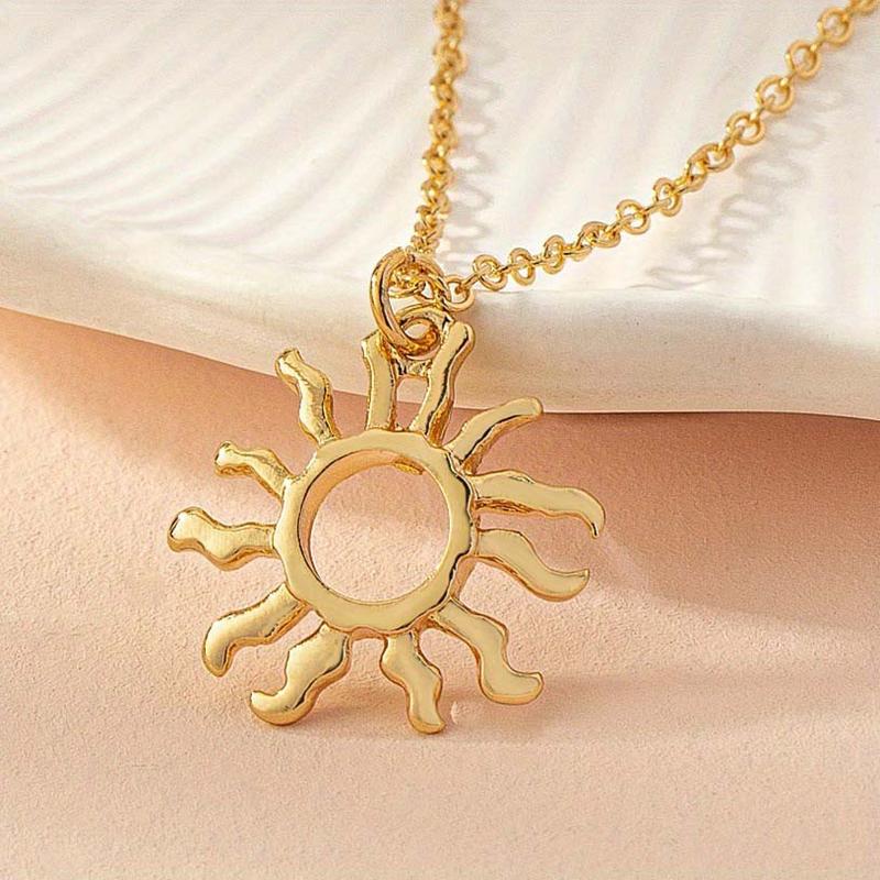 Alloy necklace golden hollow sun necklace ladies daily wear gift