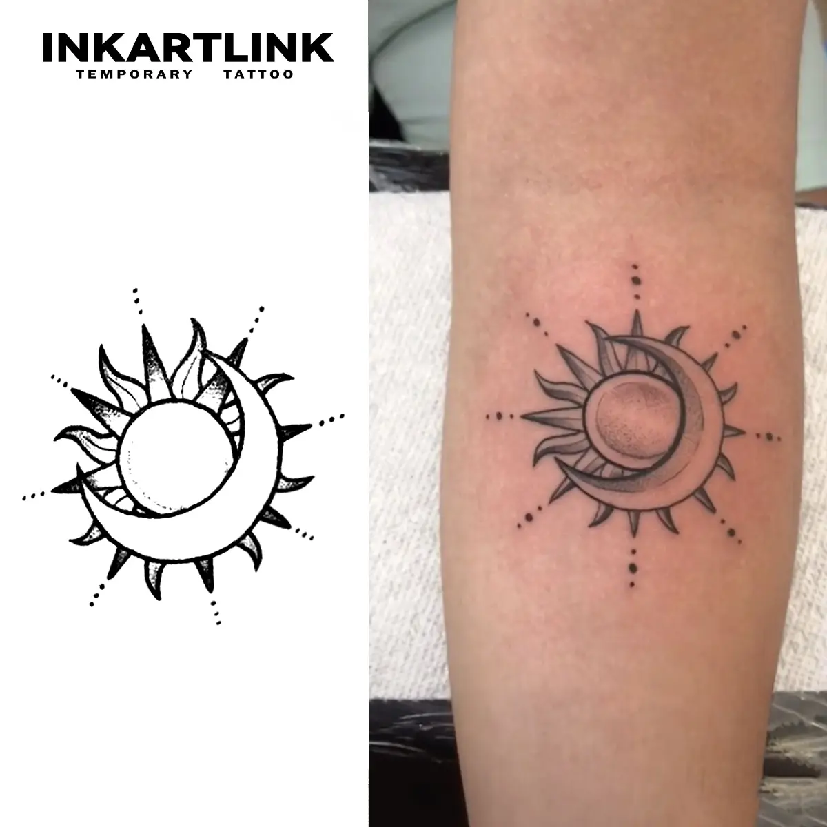 INKARTLINK Semi-Permanent Tattoos (Single Item, 2 Sheets) - Sun-Moon Glyph Shape Tattoo Art for Adults, All Skin Types, Waterproof, Real Look, Long Lasting 1-2 Weeks, Henna Style, Henna Art, Two Sheets
