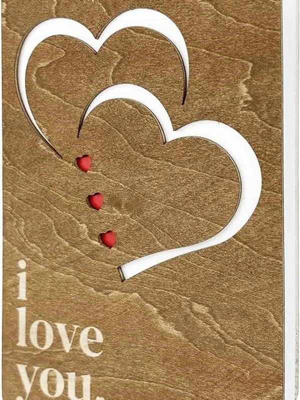 Mothers Day Wooden Card for Mom Mama Mommy I Love You Wood Card for Him Her Handmade Heart Gift for Wedding Anniversary Valentine’s Day Birthday