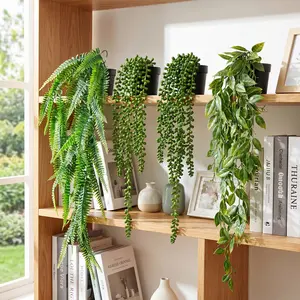 KIRIFLY 4Pcs Fake Plants Artificial Plant Set Artificial Indoor Plants Boston Leaves String of Pearls Ivy Leaves Hanging Green Plants For Home Bathroom Farmhouse Room Shelf Festival Party Decoration
