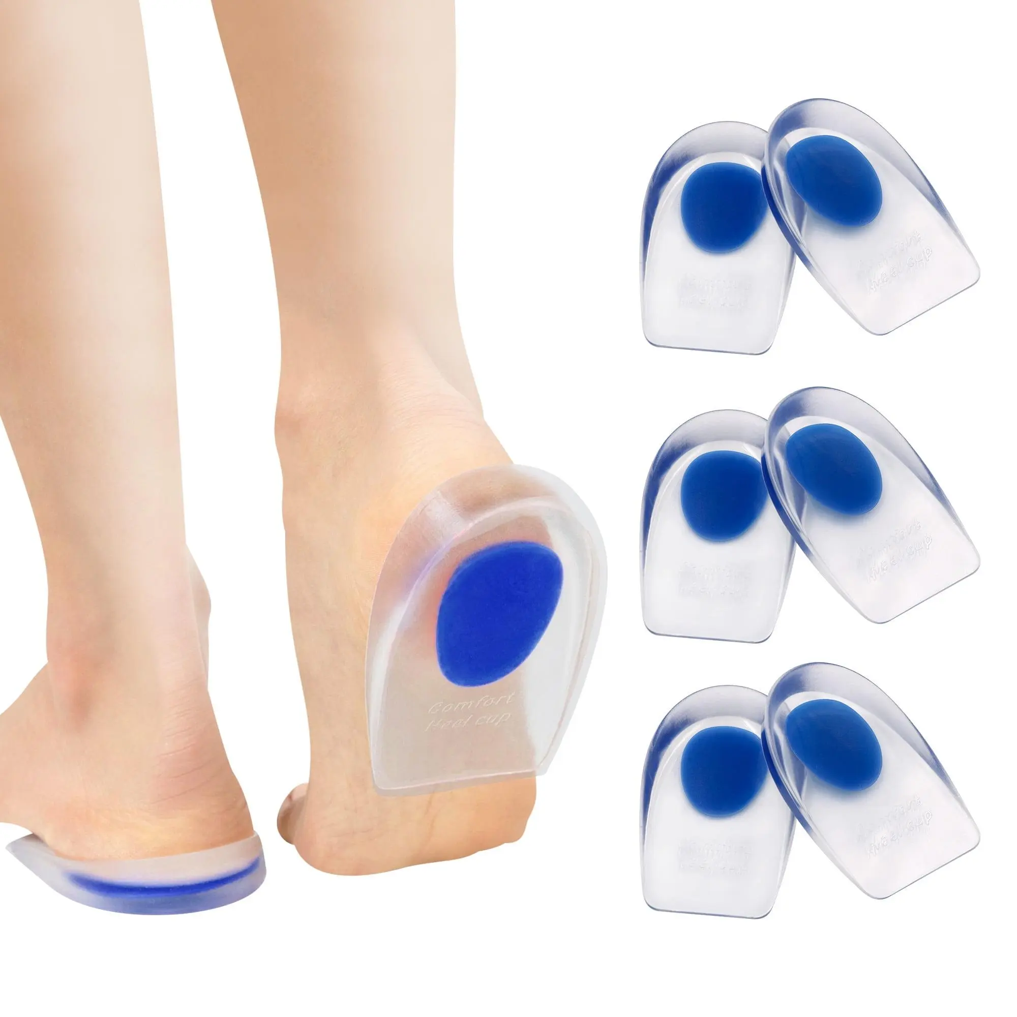Gel Heel Cups Insoles for Shoes - Heel Support Pads for Plantar Fasciitis, Bone Spur & Achilles Pain Relief, Comfortable Footwear Inserts (3 Pairs) for Adults