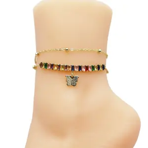 18k Layered Real Gold Filled rainbow tennis anklet bracelet 10 inches #51