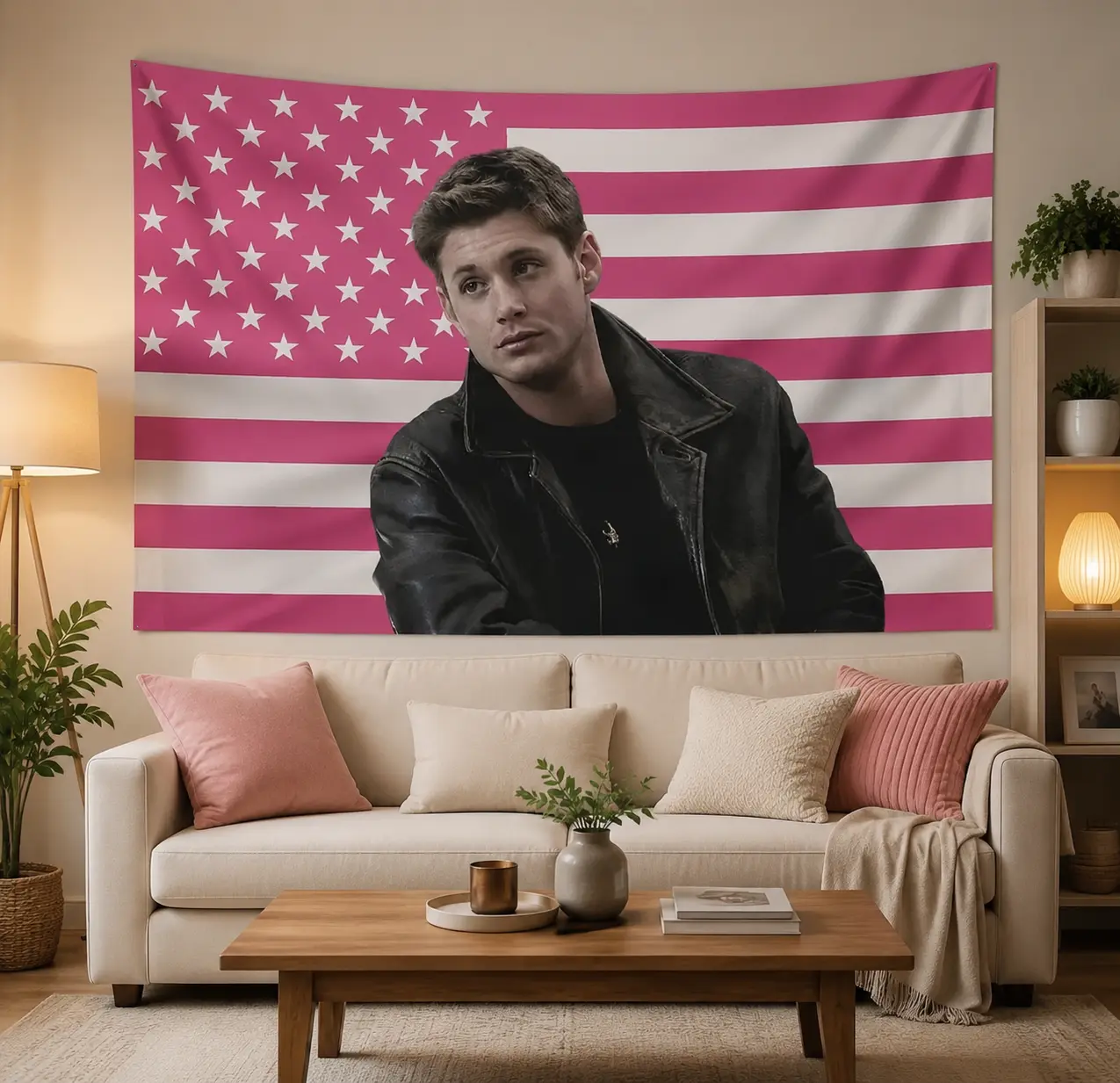 Dean Jensen Star Ackles America Pink Flag Wall Tapestry Winchester Blanket Funny Poster For College Dorm Decor Room Decoration Gift Decorative Cotton