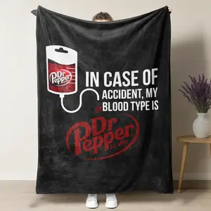 Soft Funny Throw Blanket Dr Pepper Flat Velvet Blanket IN CASE OF AN ACCIDENT, MY BLOOD TYPE IS Dr Pepper Blanket Soft Cartoon Pattern Multipurpose Office Bedding Plush Thin Quilt Holiday Gift Cozy Warm