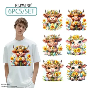 6 Sheets Easter Cow Iron on Transfers | DTF Transfers, Heat Transfer Papers, Ideal for T-Shirts, Hoodies, Jeans, Backpacks & Pillows, Machine Washable Vinyl, Suitable for Men and Women