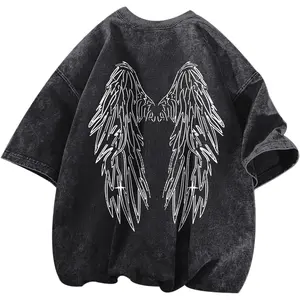 Men's Gothic style loose T-shirt, retro shirt, acid washed distressed street style T-shirt, cool shirt gym clothing men oversized