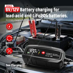 Battery Tender 3 AMP Battery Charger and Maintainer - Automotive Switchable 12V or 6V Smart Automatic for Cars SUVs and Trucks - Lead Acid, AGM, Gel, & Lithium Battery