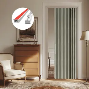 Blackout Accordion Door Curtain Invisible Folding Door Accordion Doors Interior  Door Curtain for Bedroom Living Room Doorway Curtain Sets Included Tracks (1Panel, 43W x 79 L, Grey)