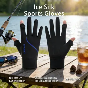 Ice Silk Full Finger Gloves Summer Cool Palm Anti-Slip, Outdoor Sports Cycling Driving Fishing, Comfortable Breathable Hand Protection
