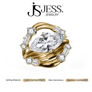 [#287] Graceful Marquise Ring, 2ct VVS Synthetic Moissanite, with Accent Stones, 925 Sterling Silver Jewelry for Women