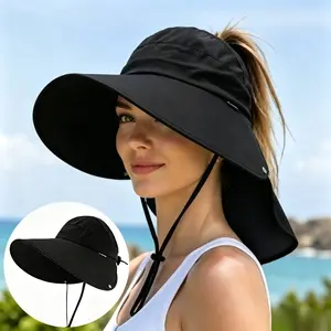 Women's UPF 50+ Sun Visor with Detachable Neck Flap, Breathable Adjustable Wide Brim Baseball Cap, Casual Daily UV Protection Hat