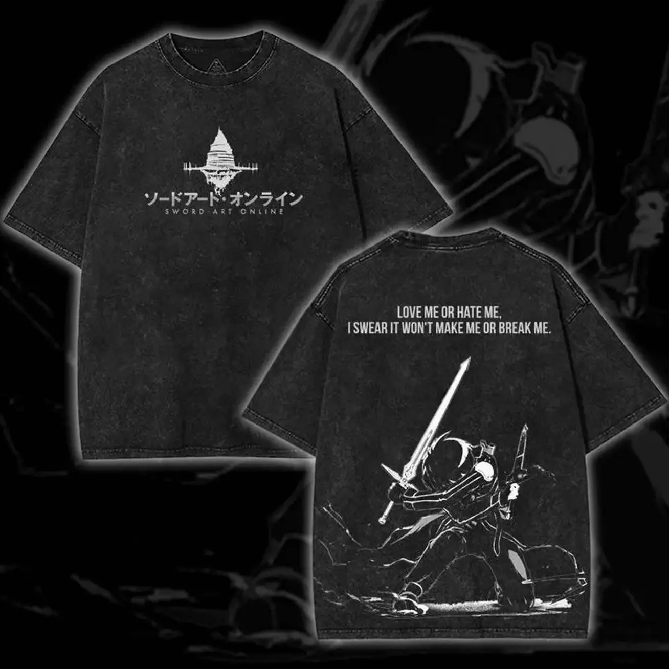 Unisex Sword Art Online Washed Vintage Baggy Casual Loose Short-Sleeve Top, Oversized Y2K Streetwear, Year-Round Menswear T-Shirt for Anime Lovers, Shortsleeve, Tshirt, Figure ZMX