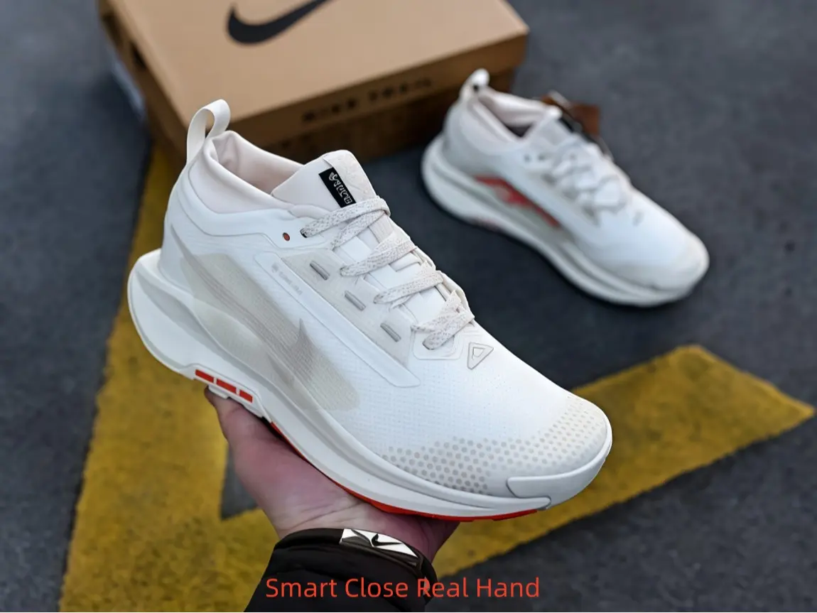 Cream off-white low-top collectible sneakers, breathable perforated mesh upper with translucent matte side overlays