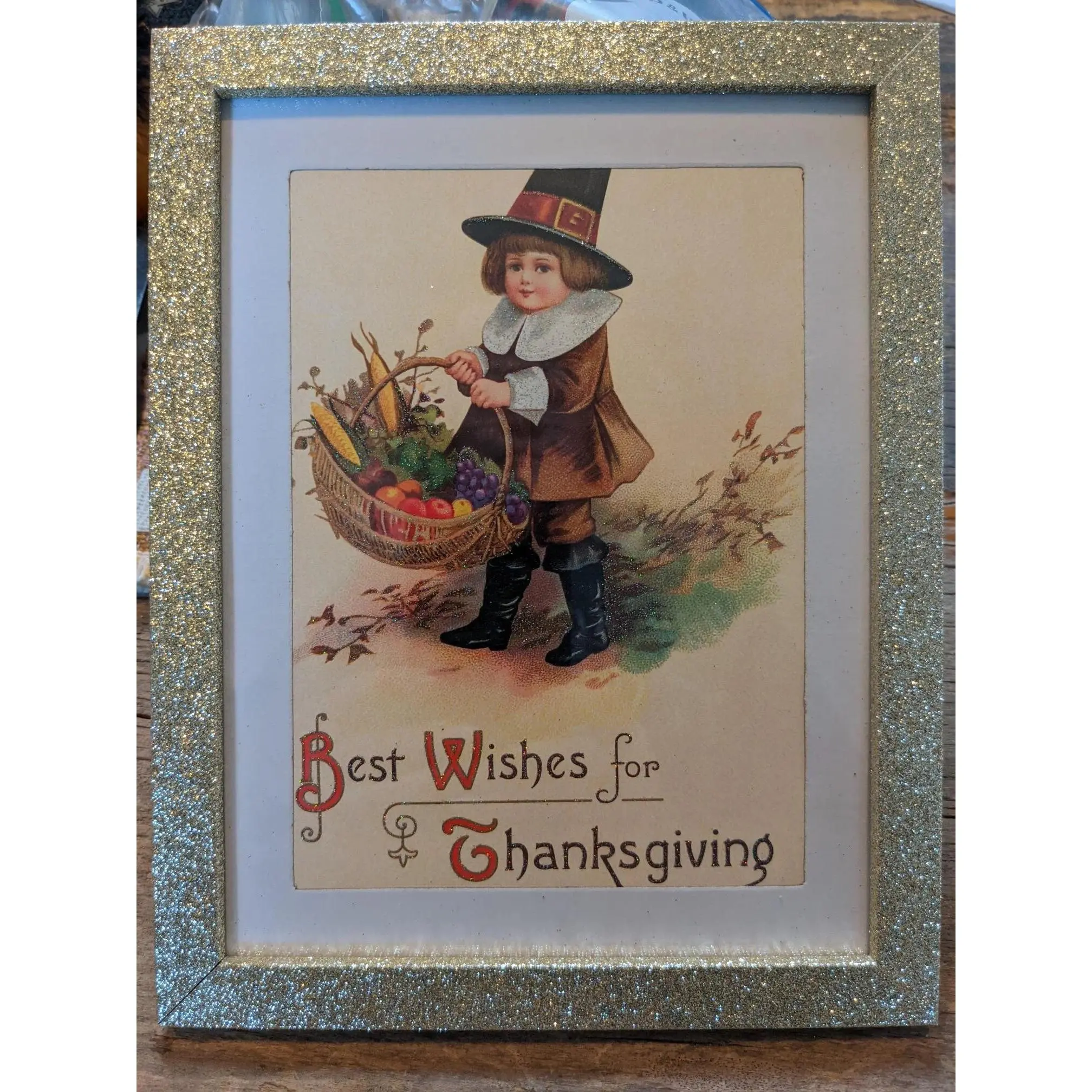 Vintage Framed "Best Wishes for Thanksgiving" Picture