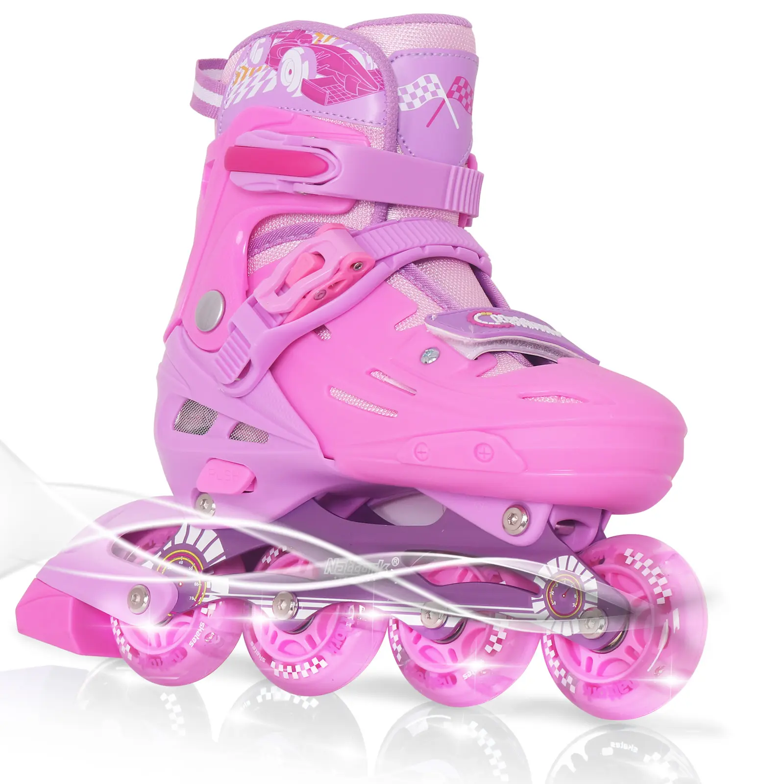 Nattork Blade Racers High-Top Adjustable Inline Skates - Buckle Closure, Flash Lights, PU Wheels, ABEC-7 Bearings, Pink (for Inline Skating & Outdoor Recreation)