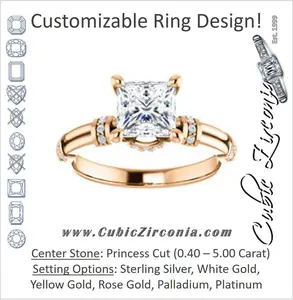 Cubic Zirconia Engagement Ring- The Jayla (Customizable Princess Cut Style with Under-Halo & Horizontal Band Accents)