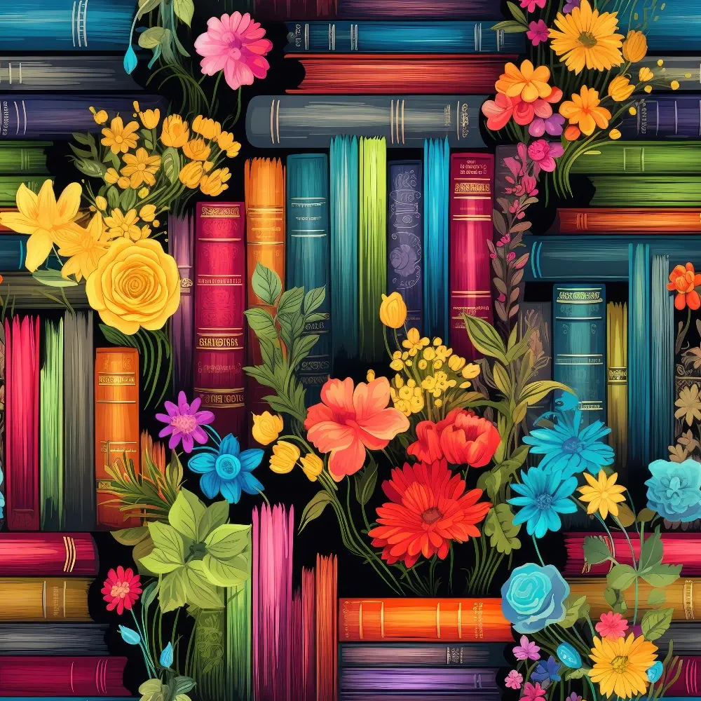 Rainbow Books and Flowers Pattern 12 Quilting Cotton Fabric