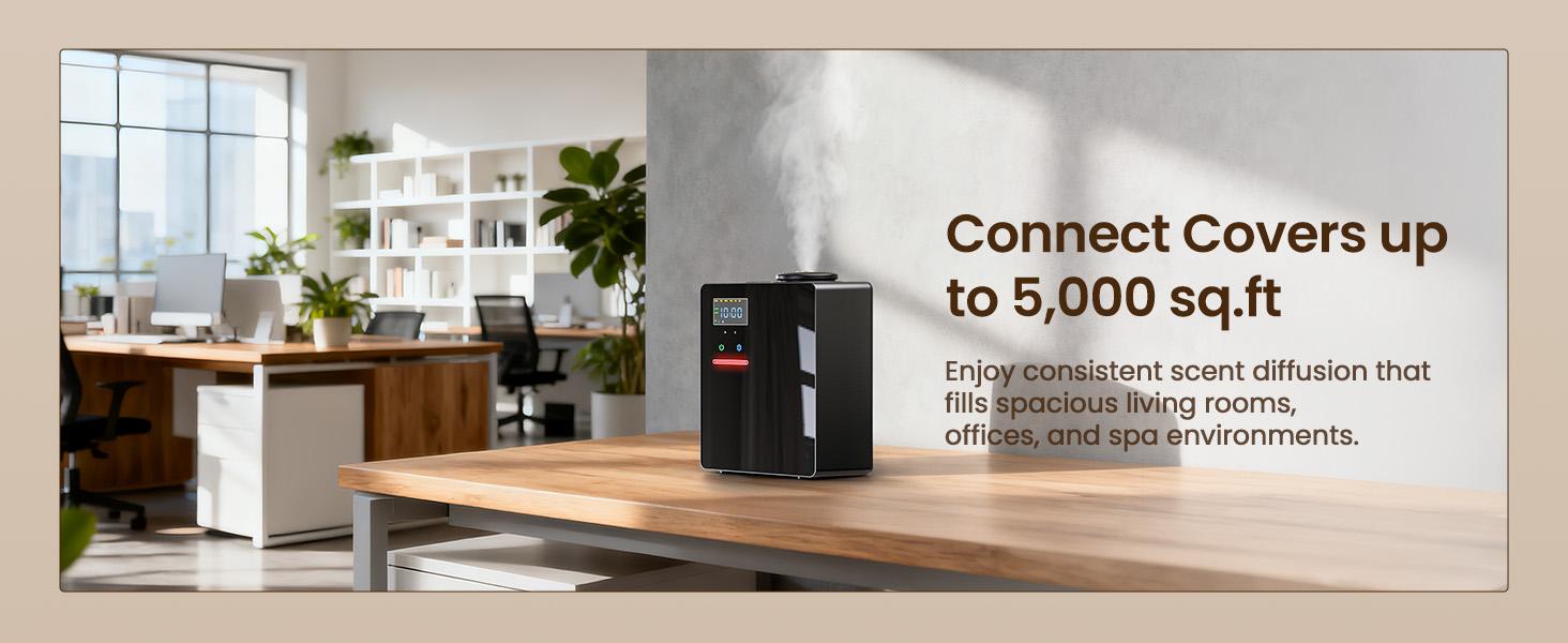 Waterless Essential Oil Diffuser 5000 Sq.Ft Coverage for Large Home, Hotel, or Office, 200ml Cold Air Scent Diffuser Machine with Bluetooth App Control, Quiet No-Heat HVAC Fragrance Diffuser