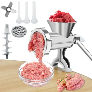 Manual Meat Grinder with Handle Meat Crank Rustproof Meat Grinder Sausage Maker Table Mount Pork Mincer with 3 Sausage Maker Tube Multifunctional Meat Grinding Machine for Home Kitchen