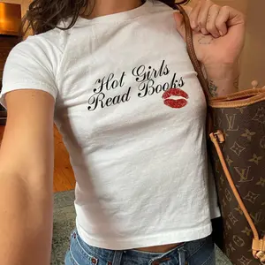 Hot Girls Read Books Shirt Baby Tee - trendy y2k babytee, 90s style aesthetic shirt, coquette reader shirt, booklover inspired babytee y2k