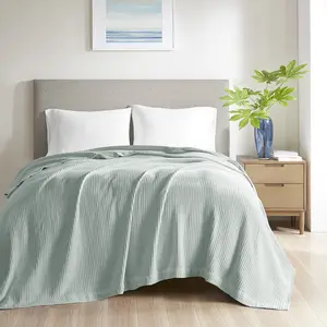 Beautyrest BR51N-3832 90 x 90 x 0.25 in. Cotton Waffle Weave Blanket, Aqua - Full & Queen Size