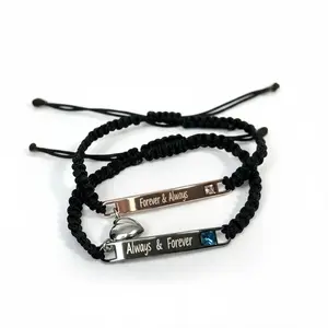 2pcs Magnetic Connection Couple Bracelets, Adjustable Braided Rope with "Forever & Always" Engraving Gift Set
