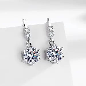Imitation  silver moissanite earrings, six claws, two carat stud earrings, tassels, smart precision quality earrings