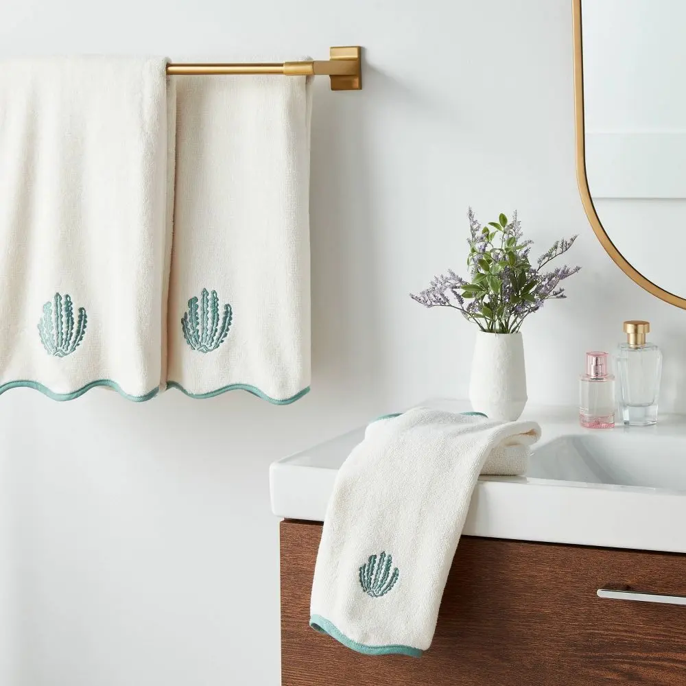 2pk Coastal Oversized Bath Towel Scallop Edge Cream - Threshold