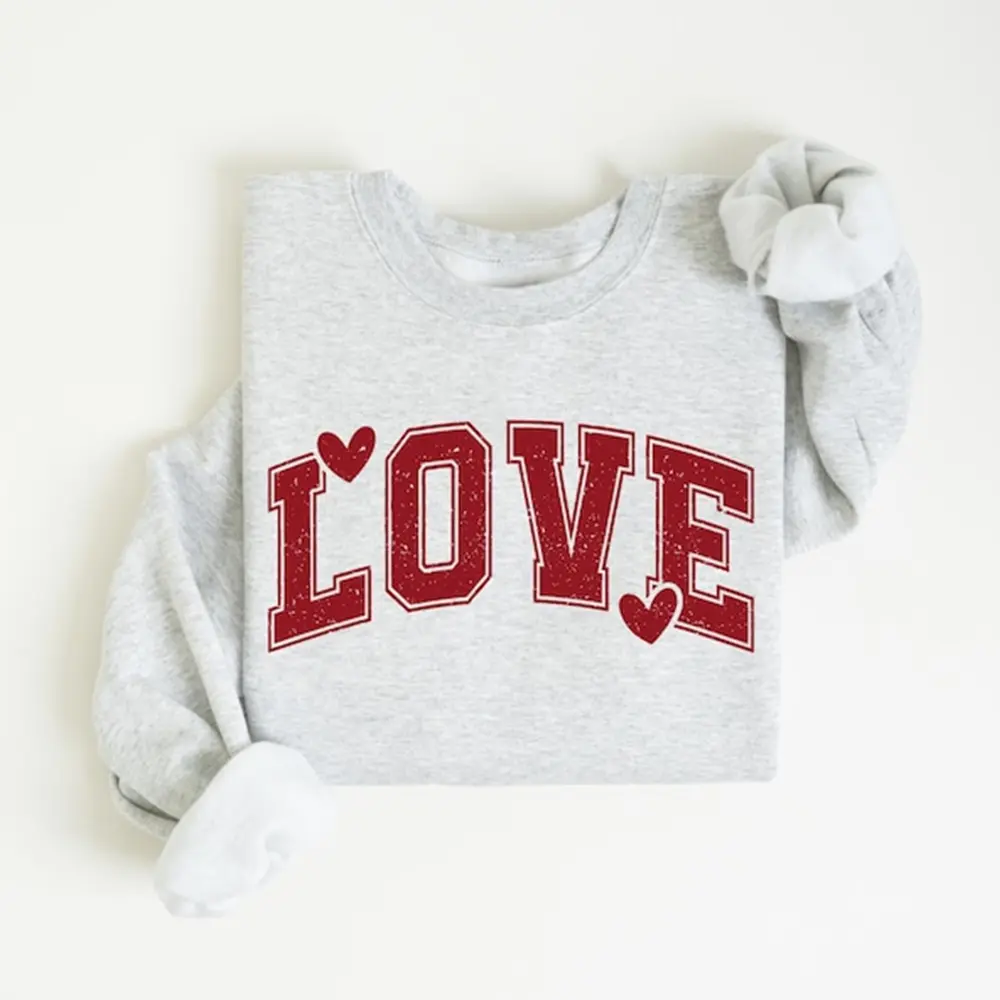 Retro Valentine Heart Sweatshirt, Love Graphic Crewneck for Teachers & Women, Cute Valentine’s Day Gift