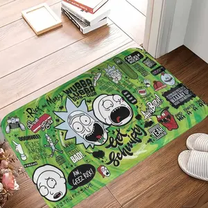 Rick and Morty Video Game Rug, Wubba Lubba Dub Dub Print Durable Washable Area Rug, Easy-Clean Fan Merch for Living Room, Man Cave Decor Gift for Him