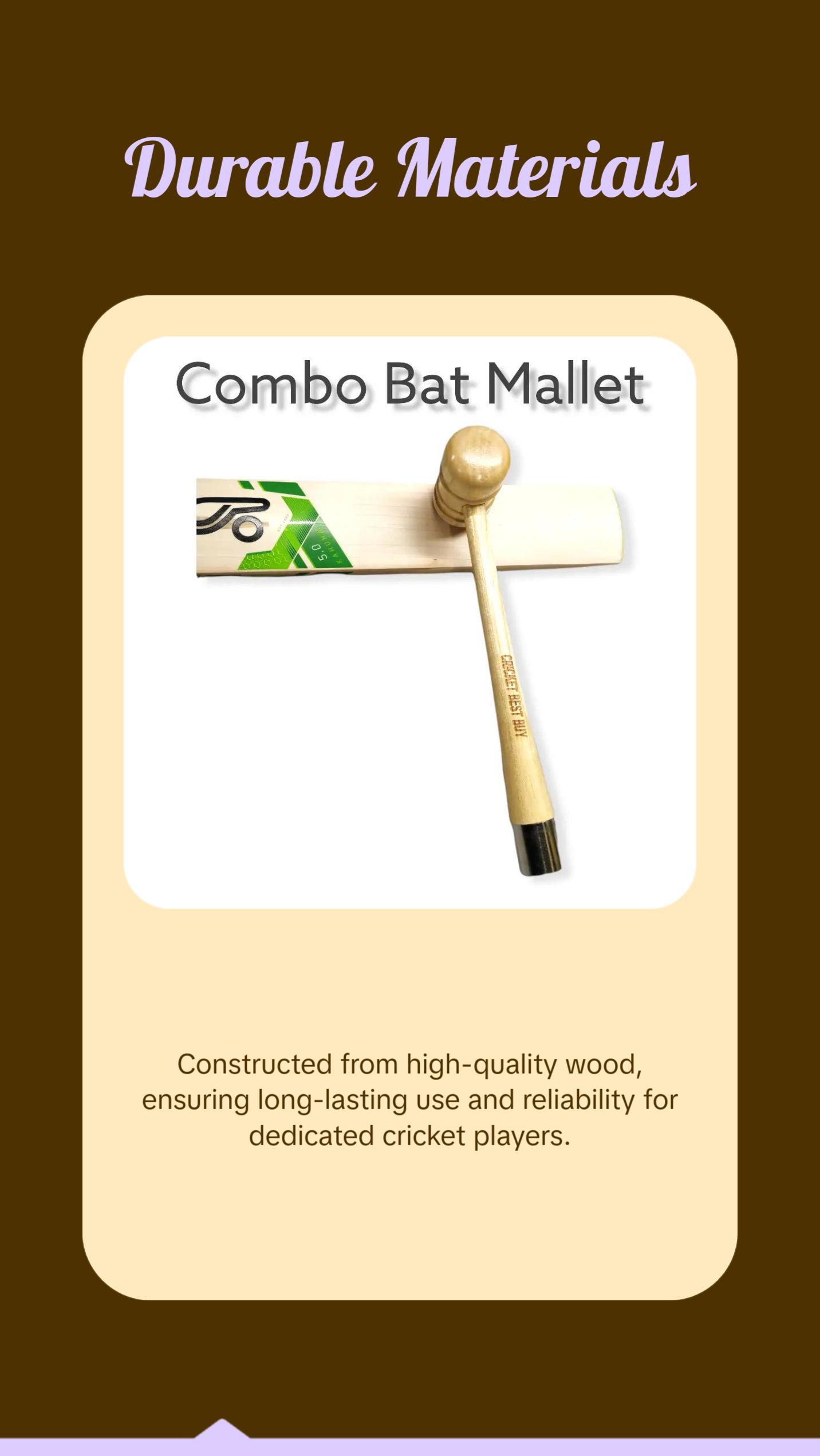 Bratla Cricket Bat Mallet and Cone Combo Knocking Bat Apply Rubber Grip