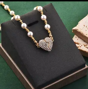 Mini Pave Heart Necklace simple diamond gold necklace Feeling Loved Necklace Elegant Golden-Tone Pearl Necklace beaded pretty jewelry