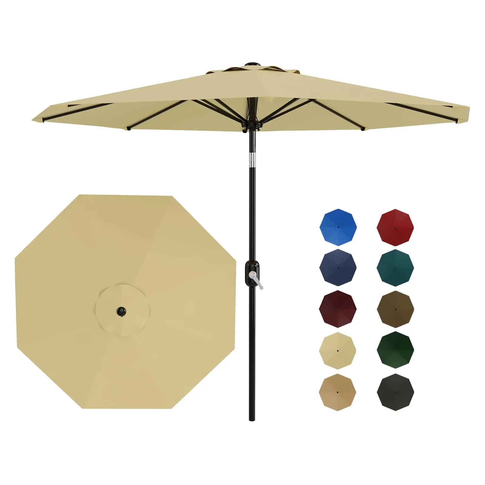 Gaomon 9ft Sun Parasol Umbrella - 8 Sturdy Rustproof Iron Ribs, UV-Proof Waterproof Vented Polyester Sun Shade Canopy, Crank Open, Push Button Control, Adjustable Tilt - for Pool, Deck