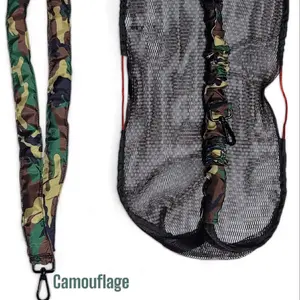 Hidden Forest camouflage print with black mesh bag, boarded by red drawstring cord handles. Black, Brown Floral