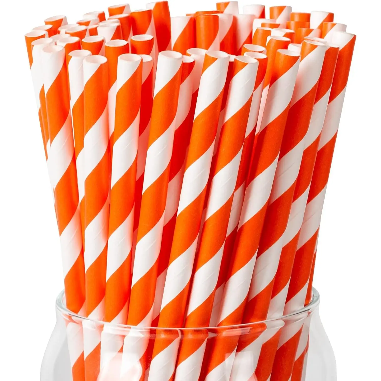 100 Pack Orange Straws, Disposable Orange and White Striped Spritz Straws Compatible with Aperol Spritz Glasses, , Lemonade, Party (0.24" x 7.75")