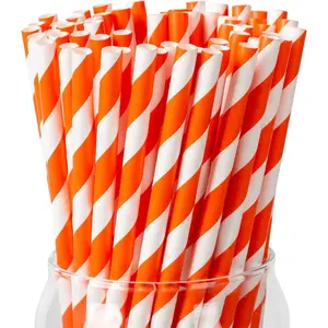 100 Pack Orange Straws, Disposable Orange and White Striped Spritz Straws Compatible with Aperol Spritz Glasses, , Lemonade, Party (0.24" x 7.75")