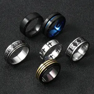 6pcs/set Men Cross Detail Ring, Stainless Steel Jewelry
