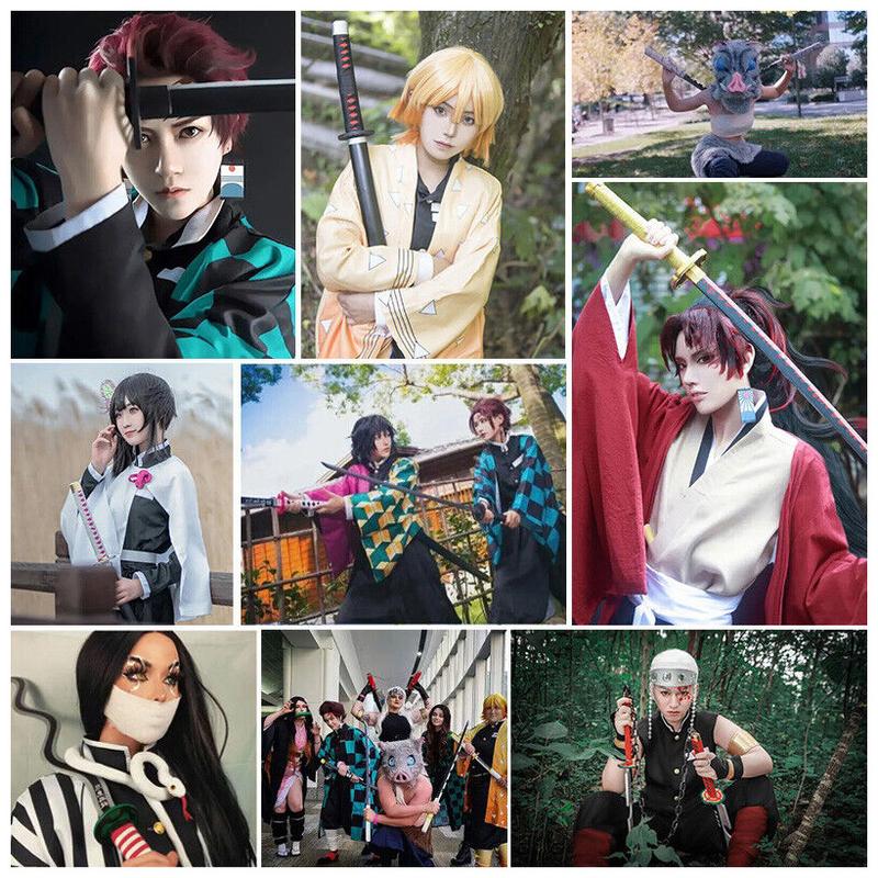 ELERVINO 31 inches Bamboo Wooden Demon Slayer Cosplay Sword Shinazugawa Sanemi Swords with White Belt & Holder Stand Display for Halloween Anime Role Playing Props Cosplay Collection Decoration Christmas Gift Birthday Decoration