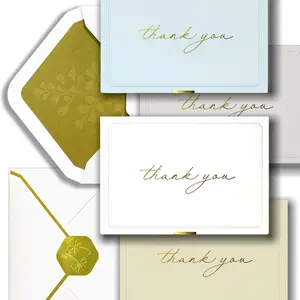 Bulk Gold Foil Thank You Cards with Envelopes, 32-Pack Embossed Blank Notes, Gold Seal Stickers, Minimalist Matte Paper Set for All Occasions, with Clearly Stated Folded Size