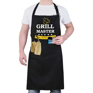 BBQ Chef Aprons for Men, Funny Grilling Cooking Apron with 2 Pockets and Adjustable Neck Strap, Grill Master Apron Dad Gifts from Daughter Son, BBQ Chef Apron for Thanksgiving Fathers Day