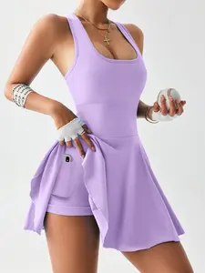 Women's Racerback Ribbed Tummy Control Pocket Skort Top