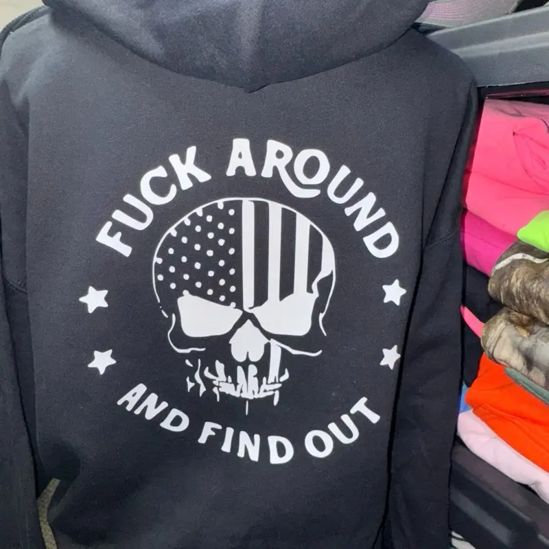 “F around” Skull outfits Pullover Hoodies  Sweatshirts Menswear Unisex