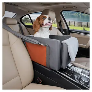 Dog Car Booster Seat Console  Pet Travel Carrier with Safety Belts, Anti-Anxiety Cushion & Storage Pockets