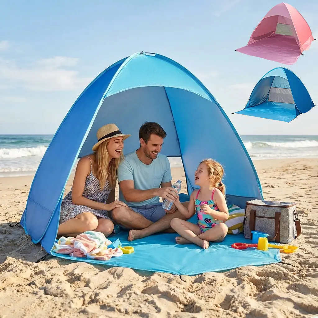 AMlang Portable Pop-Up Beach Tent Canopy Hut Tent, Lightweight Quick-Setup Outdoor Shelter with Carry Bag for Beach, Camping & Family Travel, Canopy Hut Tents