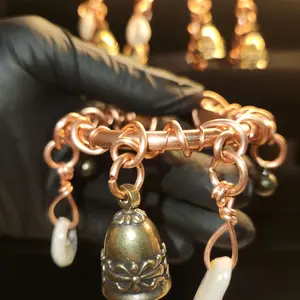 Copper Wrapped Copper Bangles with Bells and Shells Handcrafted Jewelry for Women