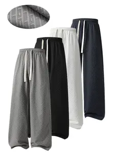 Summer casual sweatpants,  lightweight breathable fitness running outdoor all-season fashionable comfortable lightweight daily wear bo men's solid color drawstring waist long pants