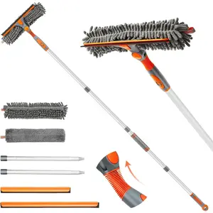 89'' 2-in-1 Rotatable Squeegee Window Cleaner Kit with Extension Pole, Bendable Head Window Washing Equipment for Indoor/Outdoor Window and Car Glass